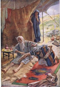 Izák žehná svému synovi Jacobovi, ilustrace ze série Pictures That Teach The Crown Series, 1920 od Harold Copping