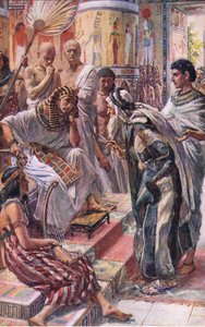 Jacob before Pharaoh, ilustrace ze série Pictures That Teach The Crown Series, 1920 od Harold Copping