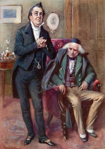 Pan Pecksniff a Old Martin Chuzzlewit (barevné lito) od Harold Copping