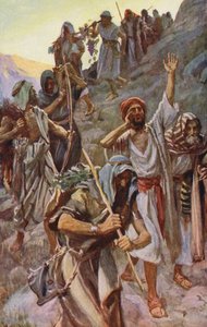 Starý zákon: (barevná litografie): "Země oplývající mlékem a strdím" (barevná litografie) od Harold Copping