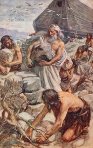 Starý zákon: Noe staví svůj oltář (barevná litografie) od Harold Copping