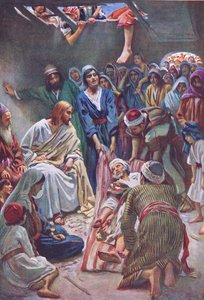 Muž spadl střechou, ilustrace z Harold Copping Pictures: The Crown Series, cca 20. léta od Harold Copping