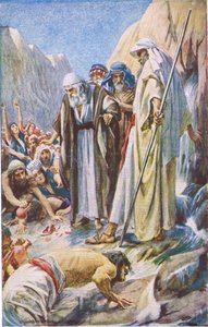 The smiting of the rock, ilustrace z Pictures That Teach The Crown Series, 1920