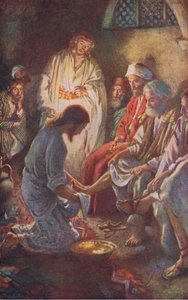 Mytí nohou žákům, ilustrace z Harold Copping Pictures: The Crown Series, cca 20. léta od Harold Copping