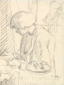 Dívka píše (černá křída na papíře) od Harold Gilman