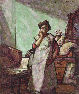 Interiér s paní Mounterovou v overalu, 1. prosince 1918 od Harold Gilman