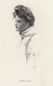 Postava, hraběnka Frina Mavrodin z románu Princezna Moritza od Percyho Brebnera (litho) od Harrison Fisher