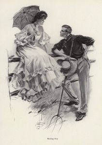 Farmář se zastaví ve své práci, aby flirtoval s mladou ženou (litho) od Harrison Fisher