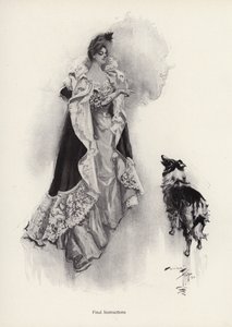Mladá žena, která jde na večer ven a přikazuje svému psovi, aby poslouchal pokyny (litho) od Harrison Fisher