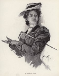 Vítězka modré stuhy, jezdkyně (litho) od Harrison Fisher