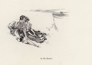 Pár v romantickém objetí v bunkru na golfovém hřišti (litho) od Harrison Fisher