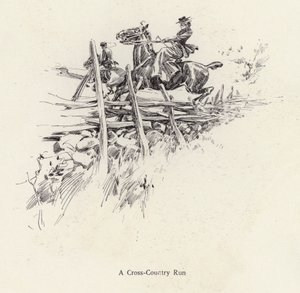 Muž a žena na koni během přespolního běhu (litho) od Harrison Fisher