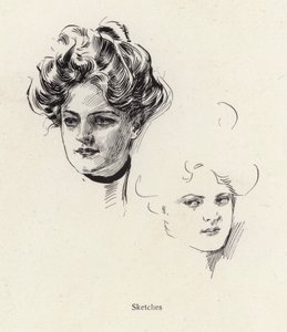 Náčrtky perem mladé ženy (litho) od Harrison Fisher