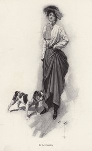Portrét ženy oblečené na venkov se svým buldokem (litho) od Harrison Fisher