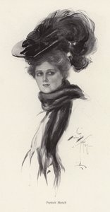 Portrét ženy ve velkém klobouku (litho) od Harrison Fisher
