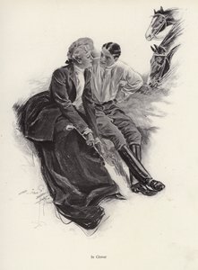 Romantický pár odpočívající během jízdy na koni (litho) od Harrison Fisher