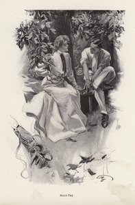 Romantický pár odpočívající od hry golfu (litho) od Harrison Fisher