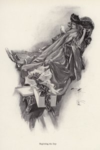 Žena dostává kytici květin od obdivovatele (litho) od Harrison Fisher