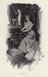 Žena zpívá u klavíru (litho) od Harrison Fisher