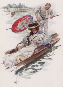 Mladá Američanka si užívá jízdu na pramici po anglické řece (barva litho) od Harrison Fisher
