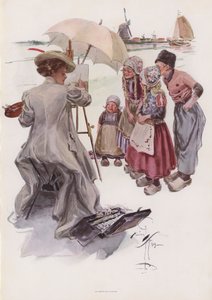 Mladá Američanka maluje holandskou scénu (barva lito) od Harrison Fisher
