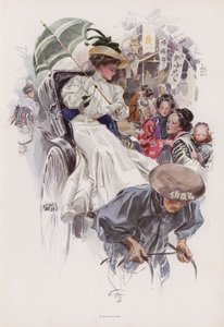 Mladá Američanka jedoucí v japonské rikše (barva litho) od Harrison Fisher