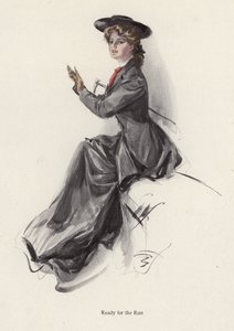 Mladá žena se připravuje na jízdu na koni (barva litho) od Harrison Fisher