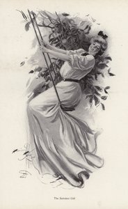 Mladá žena na houpačce (litho) od Harrison Fisher