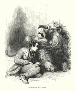 Lev a jeho strážce (rytina) od Harrison William Weir