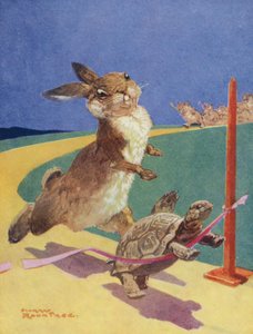 Äsops Fabeln: Der Hase und die Schildkröte (Farblithografie)
