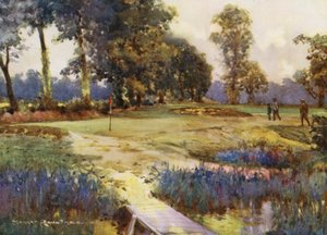 Golfová hřiště: Romford, šestý green (barevná litografie)