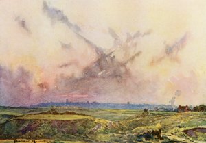 Golfová hřiště: Andrews, město v dálce (barevná litografie)
