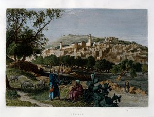 Hebron, vyrytý Alfredem Krausse podle obrázku Harryho Fenna, publikovaného v malebné Palestině, asi 1875 od Harry ) Fenn