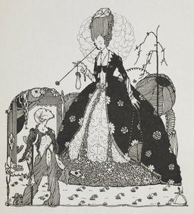 Dáma shlíží na rolníka a prosí o peníze. od Harry Clarke
