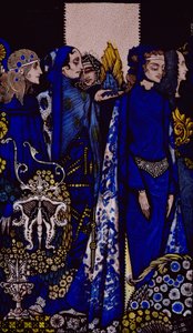 Etain, Helen, Maeve a Fand, ilustrace něžné ruky zlaté Deirdre od Harryho Clarka z 