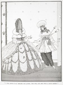 "Dám si to tak," odpověděla královna, "a sním ji s omáčkou Robert." Ilustrace k příběhu „spící kráska v lese“. od Harry Clarke