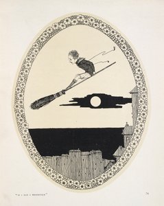 "Kdybych měl koště." Ilustrace k básni Patricka R. Chalmerse. Chlapec na koštěti od Harry Clarke