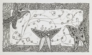 Ilustrace k příběhu Riquet s chomáčem. Motýlí design. od Harry Clarke