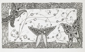 Ilustrace k příběhu „Mistr kočka nebo kocour v botách“. Motýlí design. od Harry Clarke