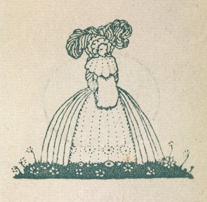 Ilustrace zobrazující ženu ve velkých šatech. od Harry Clarke