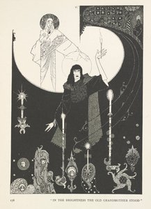 Pikku tulitikkutyttö. Kirkkaudessa seisoi vanha isoäiti. od Harry Clarke