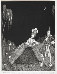 "Princ věřil, že jí dal víc důvtipu, než si ponechal pro sebe." Ilustrace k příběhu „Riquet s chomáčem“. od Harry Clarke
