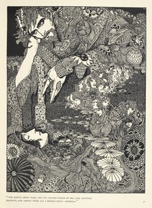 „Země potemněla a její postavy procházely kolem mě jako mihotavé stíny... Morella.“ Ilustrace k příběhu „Morella“. od Harry Clarke