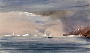 Ledovce u Hornova mysu (Chile) se siluetou lodi HMS Tribune. Obraz viceadmirála Harryho Edmunda Edgella (1809-1876), akvarel 1856. od Harry Edmond Edgell