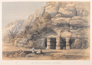 The Caves of Elephanta, Exteriér (barevná litografie) od Harry Francis Darell