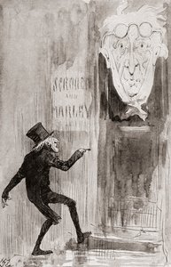 Ilustrace pro Vánoční koledu z vánočních knih od Charlese Dickense