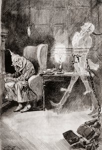 Ilustrace pro Vánoční koledu z vánočních knih od Charlese Dickense