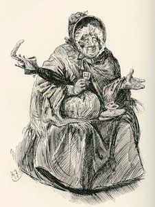 paní Gampová. Ilustrace Harryho Furnisse k románu Charlese Dickense Martin Chuzzlewit z The Testimonial Edition, vydaného v roce 1910. od Harry Furniss