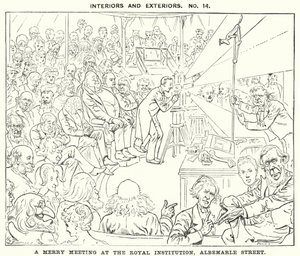 Punch cartoon: A Merry Meeting at Royal Institution, Albemarle Street, London (rytina) od Harry Furniss