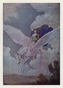 Bellerofón a jeho stříbrokřídlý kůň (barevná litografie) od Harry George Theaker